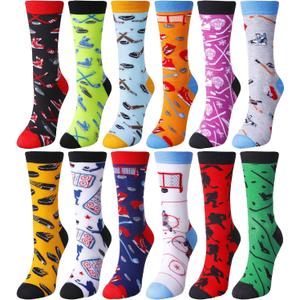 Wesiti 12 Pairs Funny Men's Hockey Socks Gift for Men Women Sports Fans and Players Novelty Cotton Athletic Crew Socks Birthday Winter Gift for Ice Hockey Lovers Valentine's Present