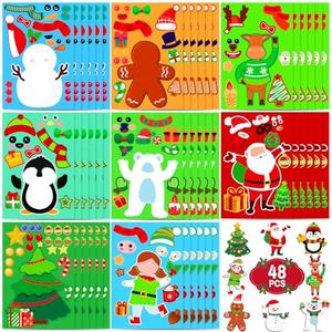 Max Fun 48 Sheets Christmas Stickers for Kids Bulk Cute Holiday Stickers Funny DIY Crafts Activities Party Favors Game Gifts for Boys Girls