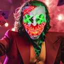 Halloween LED Clown Mask for Aldult & KidsEL Wire Scary Purge Mask for Cosplay Costume,Light up for Festival Party