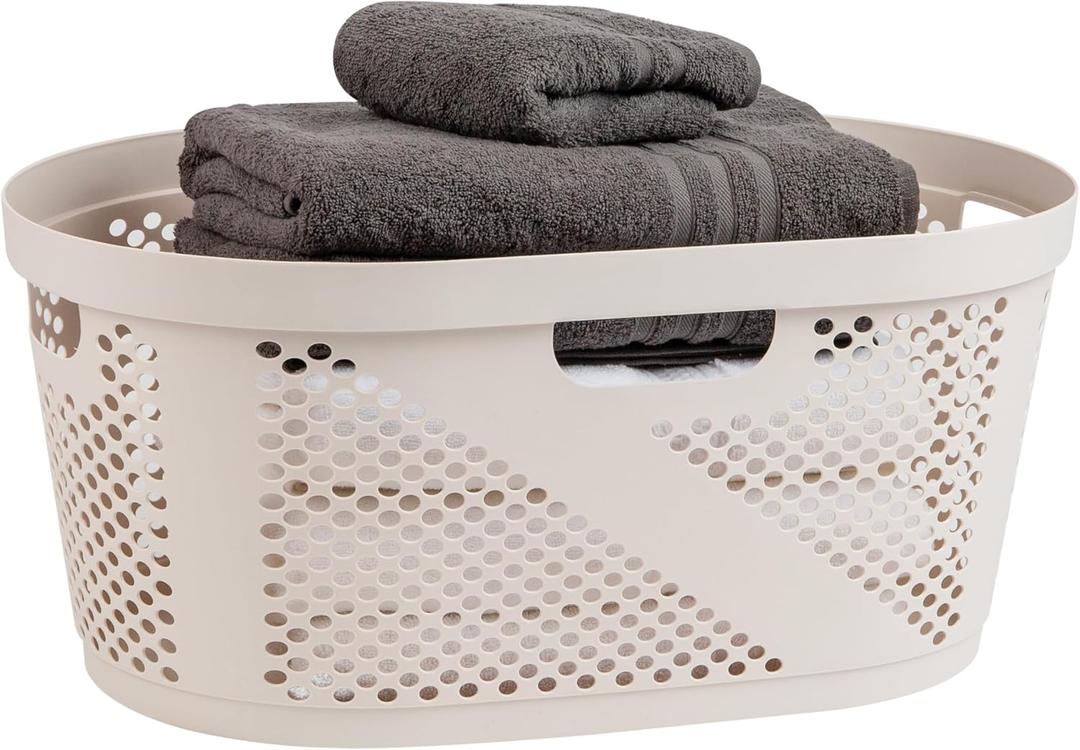 Mind Reader 40L Laundry Basket, Clothes Hamper, Premium Wicker Design, Plastic, Ivory, Single