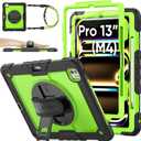 SEYMAC stock Case for iPad Pro 13-inch M5-M4 2025-2024, Shockproof Heavy Duty Case with Screen Protector, Pencil Holder, Rotating Stand, Hand Strap, Shoulder Strap, Green