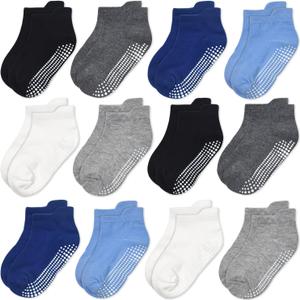 GRPSKCOS Non Slip Toddler Baby Socks 12 Pairs Anti Skid Ankle Socks for Girls Boys Grips Sock for 0-7 Years Children