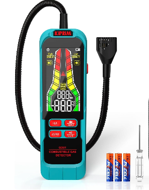 Kiprim High Sensitivity Gas Leak Detector HVAC Tools Natural Gas Detector with 9.4-Inch Probe, Portable Gas Tester with Audible & Visual Alarm to Locate Combustible Sources Propane for Home and RV