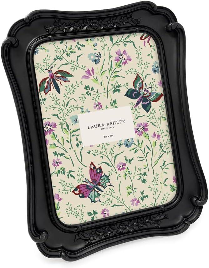 Laura Ashley (5x7 Vintage-Inspired Simple Ornate Picture Frame, Horizontal & Vertical for Tabletop and Wall Display, Home Dcor, Floral, Resin Frame (5x7, Black)