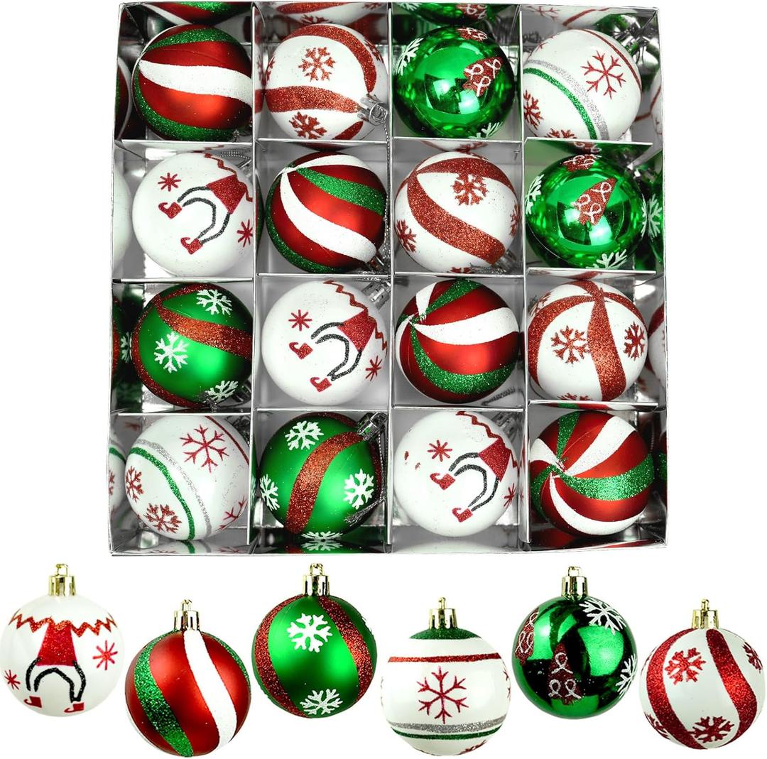 Fanfantoey Christmas Balls Ornaments Set, 16Pcs 2.4 Inch Christmas Tree Ornaments, Red and White Shatterproof Christmas Tree Balls for Xmas Decorations