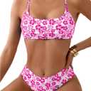 SweatyRocks Women's Floral Print Bikini Set High Cut Boho Swimsuit Two Piece Bathing Suit, Medium