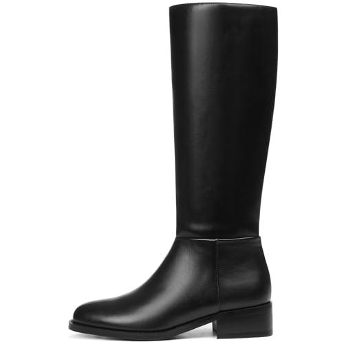 Mattiventon Black Knee High Boots Women Fashion Long Tall Boots with Round Toe Low Heel Side Zip Stretch Riding Boot for Fall Winter Size 10