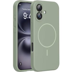 Miracase Compatible with iPhone 16 Case, [Soft Anti-Scratch Microfiber Lining], Compatible with MagSafe, Liquid Silicone Case Shockproof Drop Protection Phone Case for 16,Patina Green