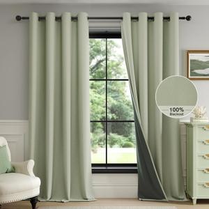 FMFUNCTEX 100% Blackout Curtains for Bedroom, Sage Green Geometric Weave Curtains 108 Inches Long Textured Thermal Insulated Curtains Living Room, Black Out Drapery Grommet 2 Panels