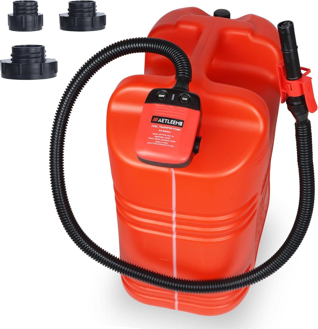Automatic Fuel Transfer Pump with Auto-Stop Sensor(2.4 GPM), Flexible Intake Hose Fits Most Irregular Gas Cans for Gasoline Diesel Kerosene & More (Red)