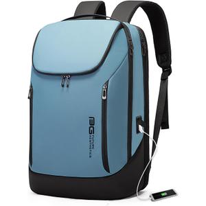 BANGE Business Smart Backpack Waterproof fit 15.6 Inch Laptop Backpack with USB Charging Port,Travel Durable Backpack (Light Blue(three Pocket), Medium) (Large)