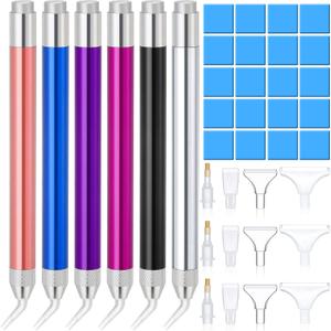 Outus 6 LED Rhinestone Point Drill Pens with Light 5D Painting Tool 15 Spare Pen Heads 20 Glue Painting Clay for DIY Nail Art
