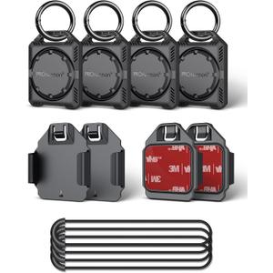 PROfezzion 4-Pack Secure AirTag Holder Air Tag Case with Key Ring, 3M Adhesive Mount & Loop Strap for Keychain, Dog Collar, Backpack, Luggage Bag, Car & More, IPX8 Waterproof, Full Cover & Discreet (Black 4-Pack)