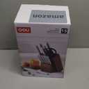 OOU Kitchen Knife Block Set - 15 Pieces High Carbon Stainless Steel Chef Knife Sets, Anti-Rust Black Knives Set with Built-in Sharpener Block, Brown