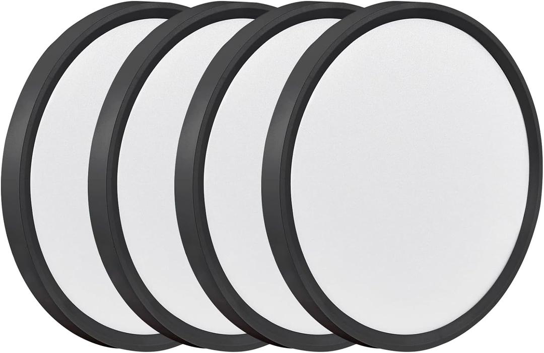 4PK 9 Inch LED Flush Mount Ceiling Light, 18W, 1860LM, 3000K/4000K/6000K CCT Selectable, Round Flat Panel Low Profile Ceiling Light Fixtures for Hallway, Kitchen, Bedroom, Laundry Room (Black)