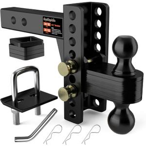 2" Adjustable Trailer Hitch - 6" Rise/Drop Height, 2'' & 2-5/16'' Ball Hitches 25000 Lbs Heavy Duty Towing Ball Mount with Hitch Tightener, RVs, Campers, Boat Trailers