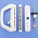 Sliding Patio Door Handle Set with Mortise Lock, Suitable for Sliding Glass Patio Door Thickness from 0.75in to 1.4in, 4-15/16" Screw Holes, Lock Outside, Reversible Design, Keyed, White