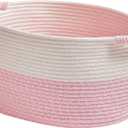 R RUNKA Storage Baskets for Organizing | 15"x10.2"x9.1" - 1 Pack Nursery Bin with Handles - Woven Cotton Rope Baskets for Dog Toys, Books, Shelf, Bathroom,Closet -Pink Basket for Girls