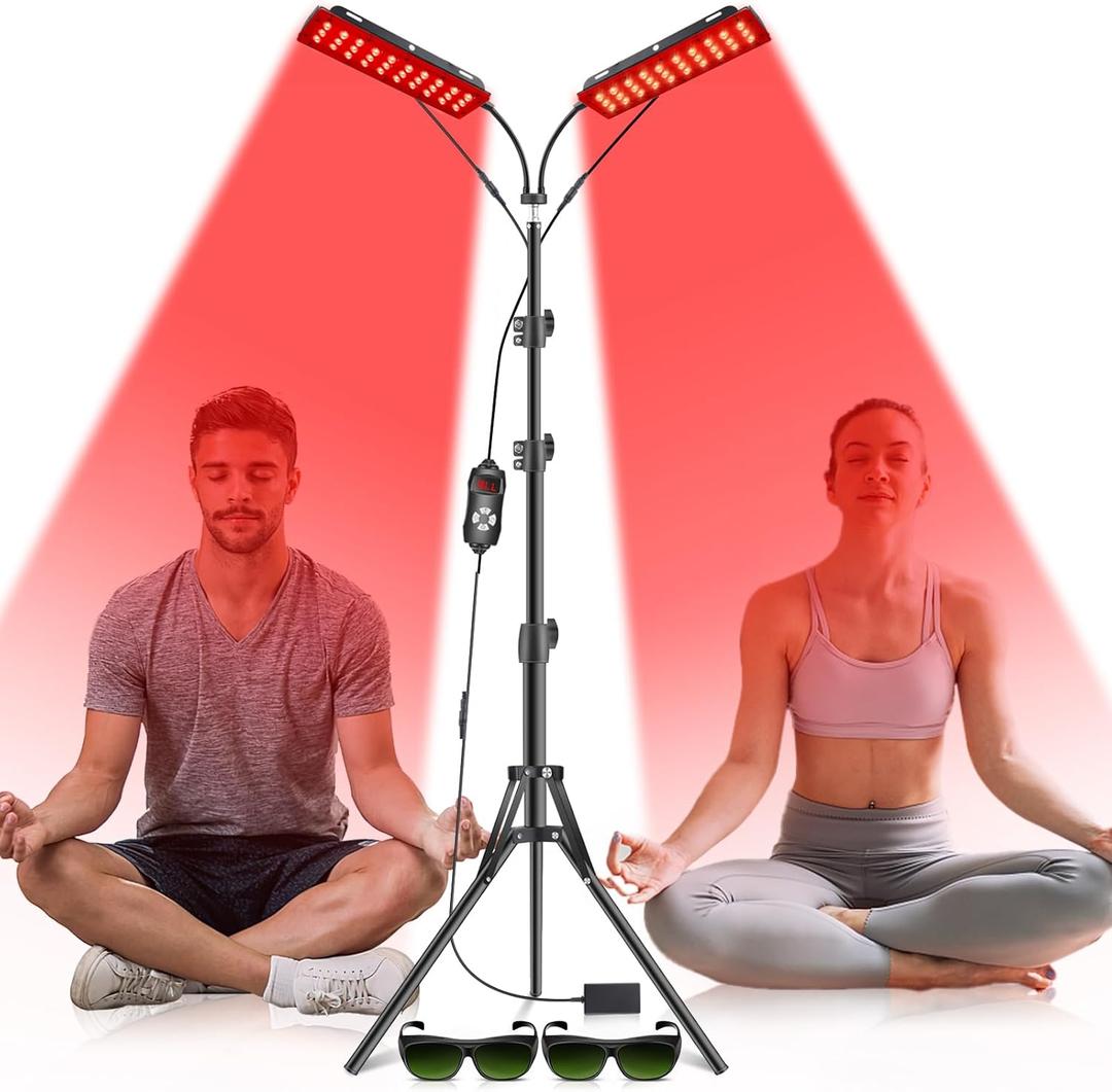 Red Light Therapy for Face Body, Astarexin Dual-Headed Infrared Light Therapy Lamp with Stand - 660nm Redlight and 850nm Near Infrared Light Therapy Device for Fully Body Pain Relief Skin Care