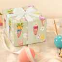 2 x WRAPLULU Easter Wrapping Paper - 4 Jumbo Sheets, 28 * 40 Inches - Green Bunny Gift Wrap with Carrots, Ice Cream, Eggs and Floral, Perfect for Kids Easter Spring Birthday