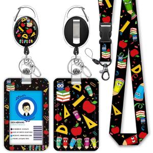 Cute Teacher Lanyards for Id Badges and Keys, Retractable ID Badge Holder with Detachable Lanyard, Fashionable Badge Reel Heavy Duty with Carabiner Clip, Nurse Teacher Office Gifts