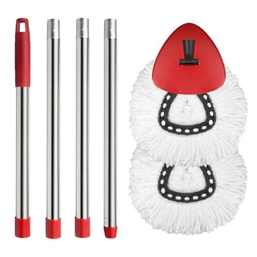 Only Hibaby 2 Spin Mop Head Replacement, 1 Mop Handle (30-58in) Combo Mops Set Compatible with OCedar EasyWring RinseClean Microfiber Mops (White)