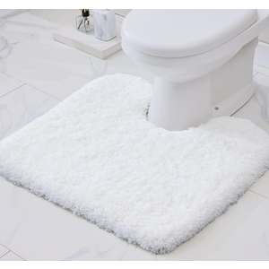 Disolla Toilet Mat 22x24 White - Non Slip Fluffy U-Shaped Contour Rug, Ultra-Soft Plush Toilet Floor Mat, Absorbent & Machine Washable