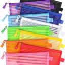 Tamaki 10 Pack Zipper Mesh Pouch Pencil Pouch Multicolor Pen Bag Multipurpose for Office Supplies Travel Storage Bags, 10 Colors