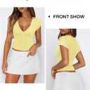 Women's Ribbed Button Down Shirt Cap Sleeve Tops for Women Button Up Knit Slim Fit Casual Y2K Crop Going Out Top (Yellow, S)