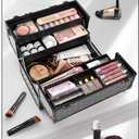Joligrace Makeup Train Case Professional Cosmetic Organizer Aluminum Storage Box with 4 Adjustable Dividers Trays Lockable Portable with Shoulder Strap (EXP 12/31/36)
