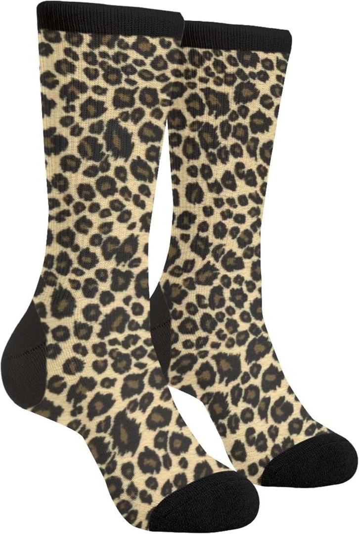 Unisex Fun Novelty Crazy Crew Socks Animal Leopard Print Dress Socks