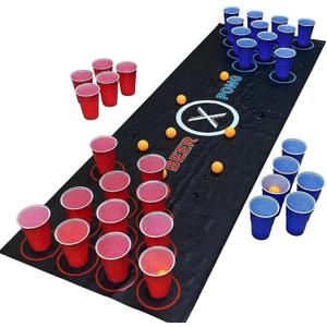 Beer Pong Game Set, 150x50cm Anti-Slip Mat, Full Party Kit with 30 Cups (15 Red/15 Blue) & 7 Ping Pong Balls for Party Dorm Outdoor