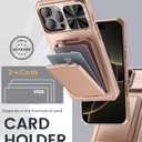 SSLOTSCASE for iPhone 16 Pro Max Case with Wallet & Sliding Lens Cover & Kickstand & Credit Card Holder, Military-Grade Protection Rugged Phone Case Cover for iPhone 16 Pro Max 6.9'' 2024, Rose Gold