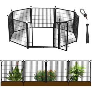 Getlay 24 in(H) Decorative Garden Fences with Gate, 8 Panels Total 15.7 ft(L) Heavy Duty Iron Animal Barrier Fence for Yard,Suitable for Indoor Pet Fence Or Outdoor Dog Fencing, Garden Border Fence