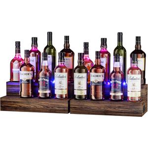 LED Lighted Bottle Display Shelf, 2 Pack Bar Shelf, Tabletop Wine Rack, Coffee Syrup Organizer, Home Bar Stand for Liquor Bottles, Mini Bar