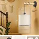 Rechargeable Battery Operated Wall Sconces Set of 2, Modern Fabric Wall Lamps with Wooden Arm & Remote Control, Dimmable Multicolor LED Lights for Indoor Bedroom, Living Room, Kitchen, House