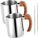 2 Pcs Stainless Steel Milk Frothing Pitcher - 20oz (600ml), Espresso Steaming Pitcher with Anti-scald Handle for Coffee, Cappuccino, Latte Art