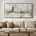 Large Framed Neutral Abstract Wall Art for Living Room, Horizontal 60x30 In