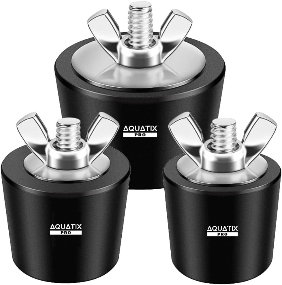 3 x Aquatix Pro Pool Winterizing Plugs, 3 Sizes, 1nch, 1.25inch & 1.5inch, Swimming Pool Winter Expansion Plugs with SS Screw, Stainless Steel Bolts, Heavy Duty Rubber, Protect Your Equipment Today!