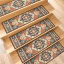 GIB Stair Treads for Wooden Steps Non Slip Washable Carpet Stair Treads 8" X 30", Self Adhesive Indoor Stair Runners for Kids Elders and Dogs, Classic Persian Medallion, Red & Navy, 15 Pack
