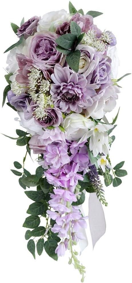 Eforcase Purple Rose Wedding Bouquets Artificial Lavender Flowers Wedding Bouquets for Bride Bridesmaid Bouquet Faux Bouquet Bride Bridesmaid Holding Flower for Wedding Decor