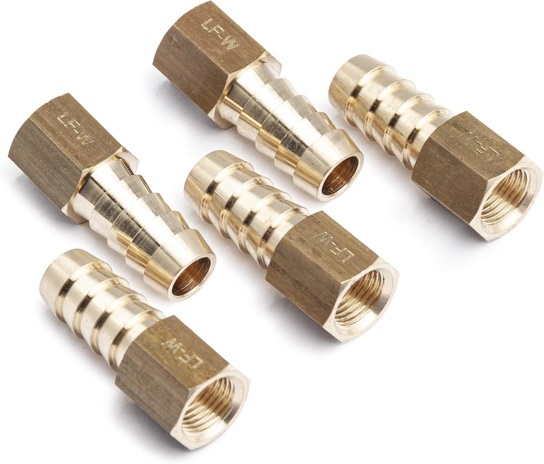 LTWFITTING No Lead Brass Fitting Coupler/Adapter 3/8" Hose Barb x 1/8" Female NPT (Pack of 5)
