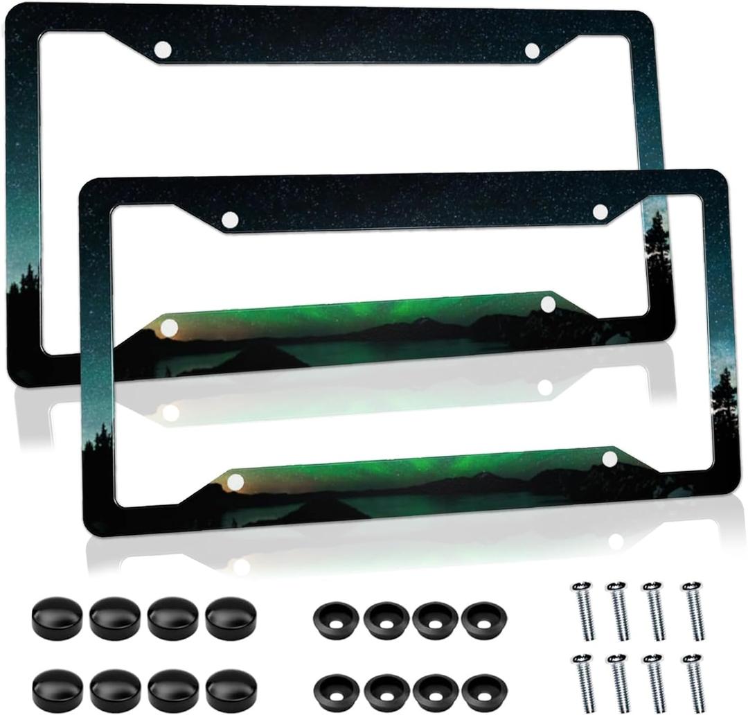 Galaxy Space License Plate Frame Green License Plate Frame Aluminum Metal Car Tag Holder with 4 Holes Auto Decoration for USA Canada Vehicles Standard (Set of 2, 12.3" x 6.3")