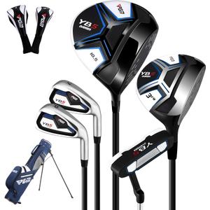 PGM 8 Piece Men’s Golf Club Set – Right Handed Complete Set with 460cc Driver, High Forgiveness Beginner Golf Set, Hybrid, Irons, Putter, Stand Bag & Headcovers - Graphite, Size: Length: Standard