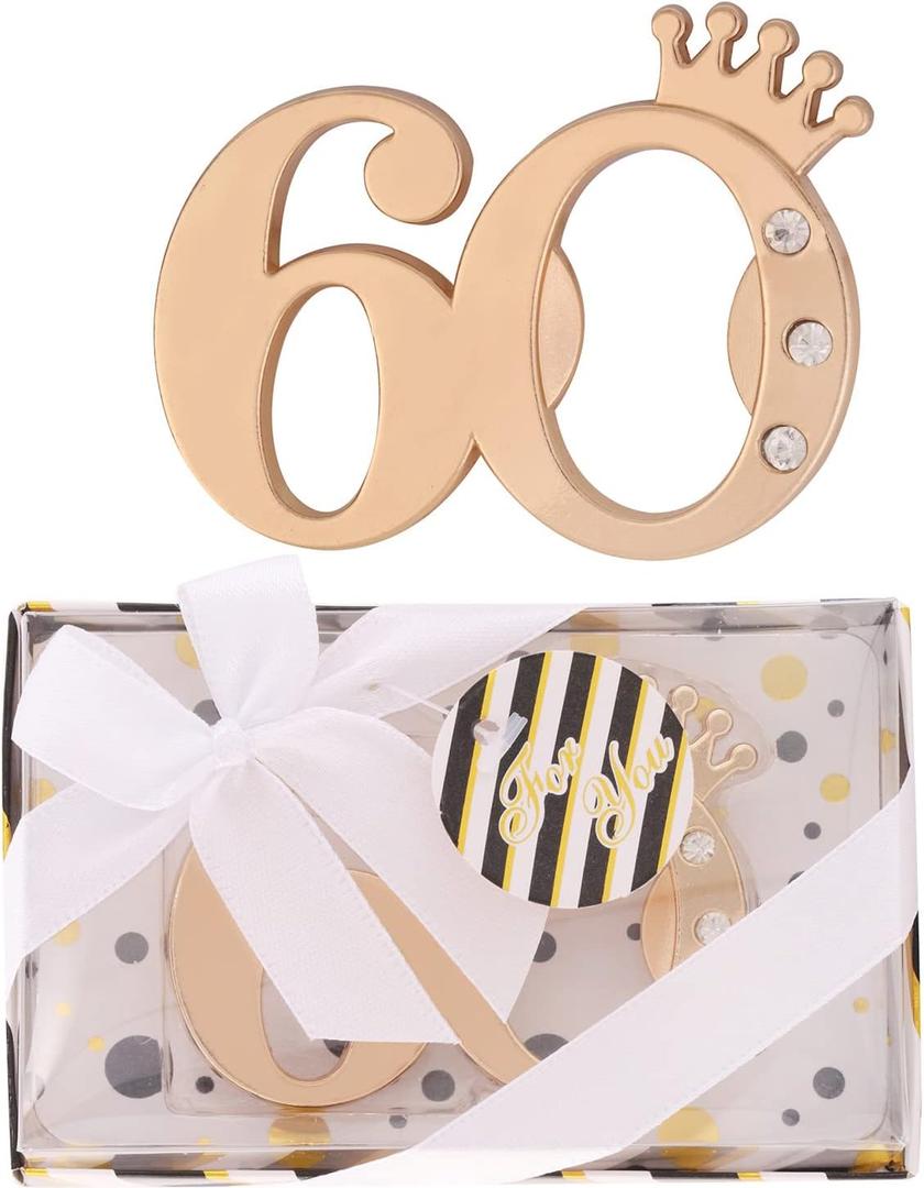12 pcs 60th Birthday Party Favors Bottle Opener-Black and Gold 60th Birthday Anniversary Party Souvenir Gift Keepsake for Guest,60 Birthday Party Decor Supplies (Black 60, 12)