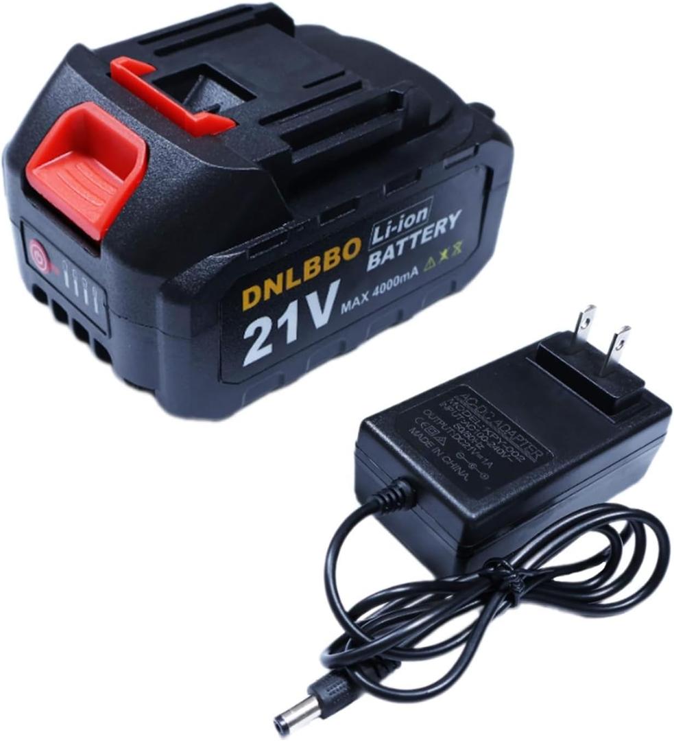 Mini Chainsaw Battery, 21v Lithium Battery - 4.0 Ah Battery with Electric Quantity Display, Include Charger Adapter, Suitable for Cordless Power Tools