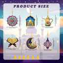 6 PCS Ramadan Ornaments Wooden Ramadan Decorations Islam Mubarak Wooden Ornaments with Golden String & Tassel Moon Shape Islamic Decorations for Home