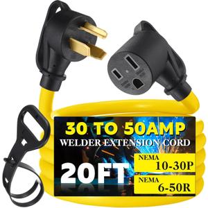 Tellegloww 20FT 30 Amp to 50 Amp Welder Adapter Cord Compatible with NEMA 1030P to 650R Extension Cord, 3 Prong Dryer to Welder Plug Adapter for Welding Machine EV Charger, STW 10 AWG/3C, ETL Listed