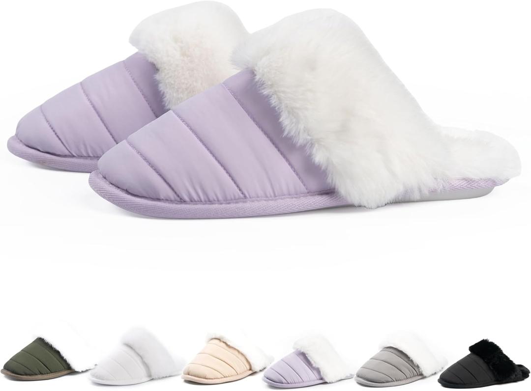 Women's Fuzzy House Slippers with Memory Foam Warm Plush Slipper for Indoor (7-7.5, Lilac)