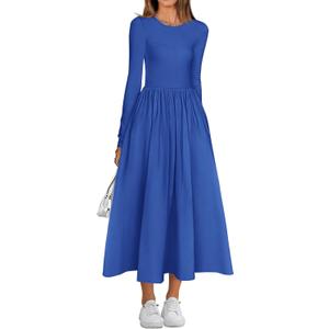 BTFBM Casual Long Sleeve Dresses Spring Dresses 2025 Wedding Guest Dress Midi Dress Flowy Bohemian Long Dress (Blue, S)